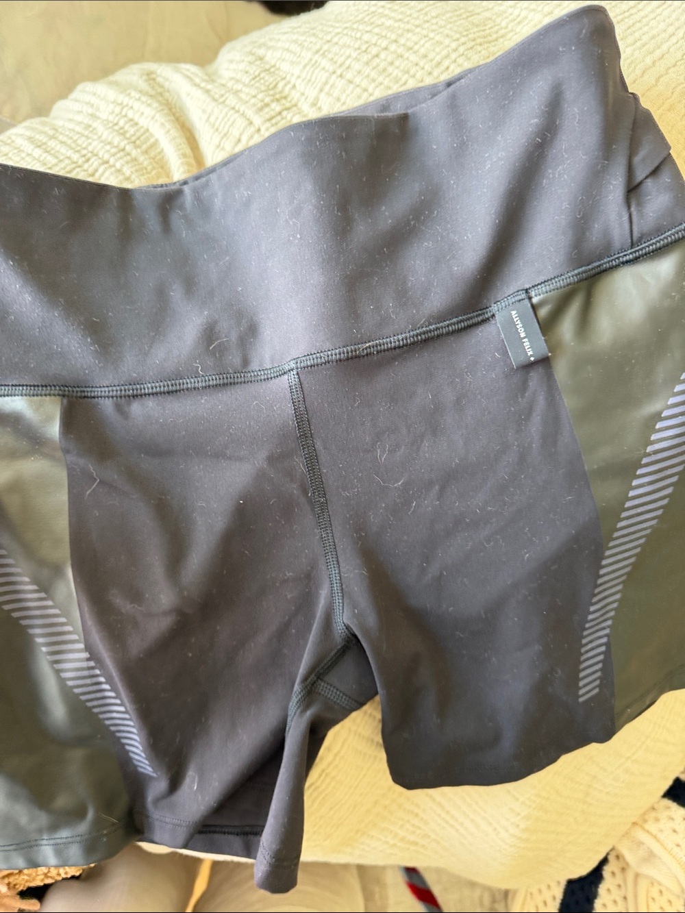 Athleta Black High-Rise Performance Bike Shorts with Subtle Stripe
